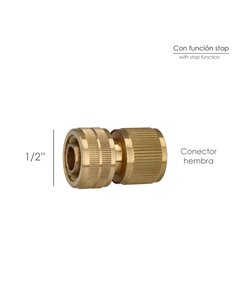 Conector Manguera Con Función STOP Fabricado en Laton  1/2" Hembra, Adaptador Grifo, Conector Grifo A Conector Rapido 2