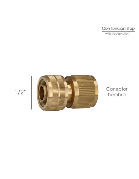 Conector Manguera Con Función STOP Fabricado en Laton  1/2" Hembra, Adaptador Grifo, Conector Grifo A Conector Rapido