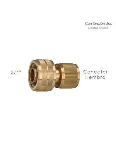 Conector Manguera Con Función STOP Fabricado en Laton  3/4" Hembra, Adaptador Grifo, Conector Grifo A Conector Rapido