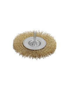 Cepillo Acero Latonado Para Taladro. Disco Ø 75 mm. Espiga 1/4" Cepillo Taladro Alambre Latón, Cepillo Limpieza, Cepillo Pulir.