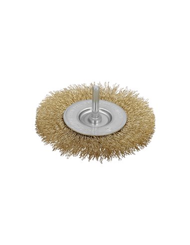 Cepillo Acero Latonado Para Taladro. Disco Ø 75 mm. Espiga 1/4" Cepillo Taladro Alambre Latón, Cepillo Limpieza, Cepillo Pulir.