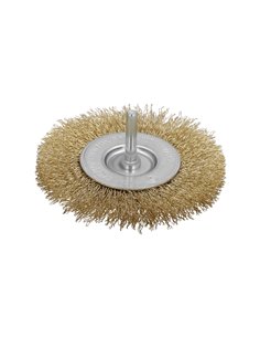 Cepillo Acero Latonado Para Taladro. Disco Ø 100 mm. Espiga 1/4" Cepillo Taladro Alambre Latón, Cepillo Limpieza, Cepillo Pulir.