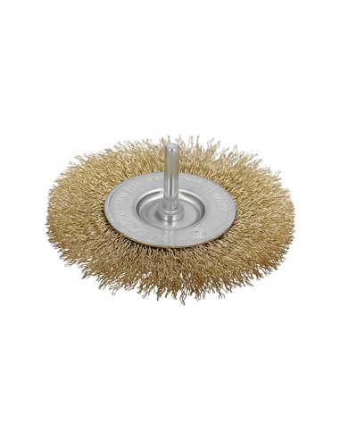 Cepillo Acero Latonado Para Taladro. Disco Ø 100 mm. Espiga 1/4" Cepillo Taladro Alambre Latón, Cepillo Limpieza, Cepillo Pulir.