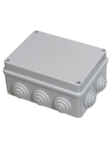 Caixa impermeável de superfície retangular com cones IP55/IK08 150x110x70mm com tampa de fechamento com parafusos em termoplásti