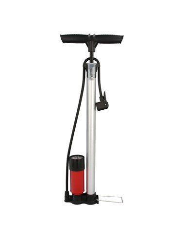 Pompe de gonflage de vélo avec manomètre. Embouchure double Presta et valve Schrader. Avec adaptateurs. Ø 32 x 500 mm. 10BAR / 1