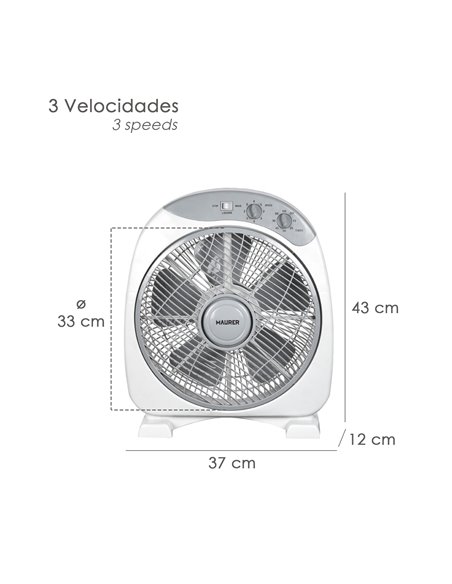  Maurer Boxventilator Ø 30cm 40 Watt. 3 Geschwindigkeiten Große Klingen, 3 mit Timer