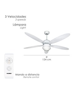 Ventilatore da soffitto Ø 124 cm. 70 watt Con Luce e Telecomando 5 Lame e 3 Velocità. con timer 2