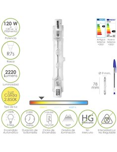 Lâmpada halógena para focos de rosca R7S. 120 Watts. 2220...