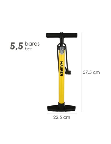 Bomba Aire Con Manometro 5,5 Bares Cuerpo Acero, Valvulas SCHRADER y PRESTA con Adaptadores. Bomba Bicicletas, Bomba coches