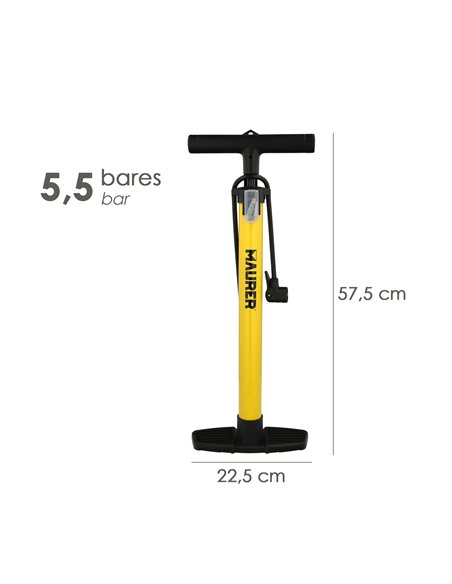 Bomba Aire Con Manometro 5,5 Bares Cuerpo Acero, Valvulas SCHRADER y PRESTA con Adaptadores. Bomba Bicicletas, Bomba coches