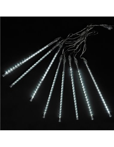 Luzes de Natal Chuva Led 3 mx 30 cm. 288 Leds luz branca fria para uso interno/externo cabo transparente IP44.