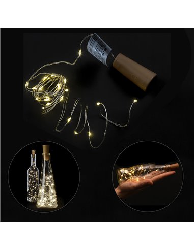 Luzes de Natal Led com Tampa 20 Microled Branco Quente IP20. Para 3 baterias LR44 (se incluídas)