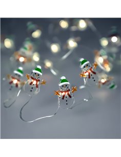 Guirnalda Luces Navidad A Pilas 20 Leds Muñecos de Nieve. Luz Fria Uso Interno IP20