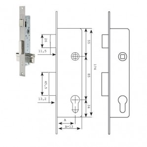 Cerradura Tesa 2210/28/ssi Sin cerradero Sin escudo