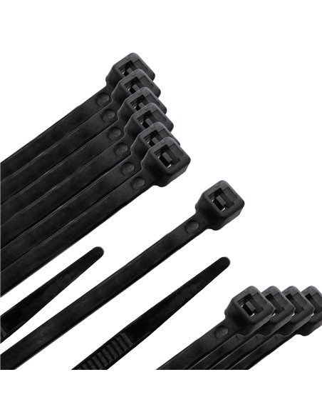 Brida Nylon 100%. Color Negro 3,6 x 370 mm. Bolsa 100 unidades. Abrazadera Plastico, Organizador Cables, Alta Resistencia
