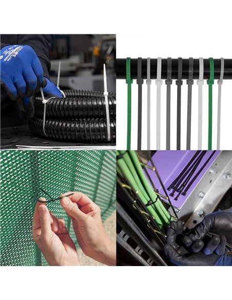 Brida Nylon 100%. Color Negro 3,6 x 370 mm. Bolsa 100 unidades. Abrazadera Plastico, Organizador Cables, Alta Resistencia