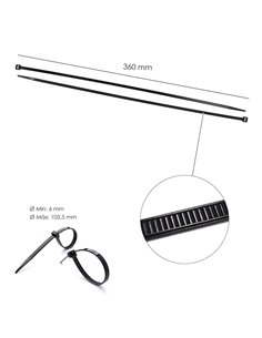 Brida Nylon 100%. Color Negro 7,5 x 360 mm. Bolsa 100 unidades. Abrazadera Plastico, Organizador Cables, Alta Resistencia 2