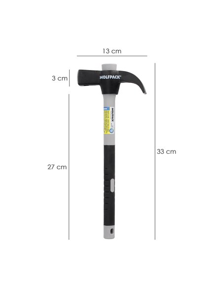 Martillo Uña Mango Fibra Vidrio Mango Fibra Vidrio Con Empuñadura Antideslizante. 600 Gramos 33 cm.