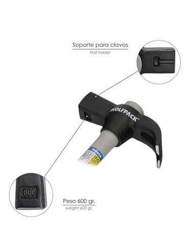 Martillo Uña Mango Fibra Vidrio Mango Fibra Vidrio Con Empuñadura Antideslizante. 600 Gramos 33 cm.