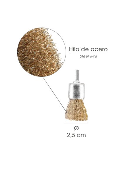 Cepillo Acero latonado Brocha 25 mm. 1/4".