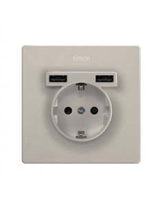 KIT SCHUKO + CARGADOR 2XUSB 2,1A MÃ¡X. 1 ELE. ALUMINIO