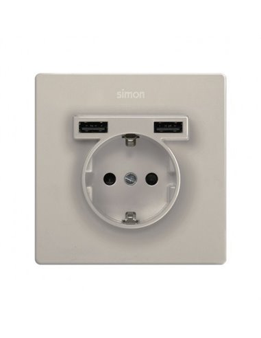 KIT SCHUKO + CARGADOR 2XUSB 2,1A MÃ¡X. 1 ELE. ALUMINIO