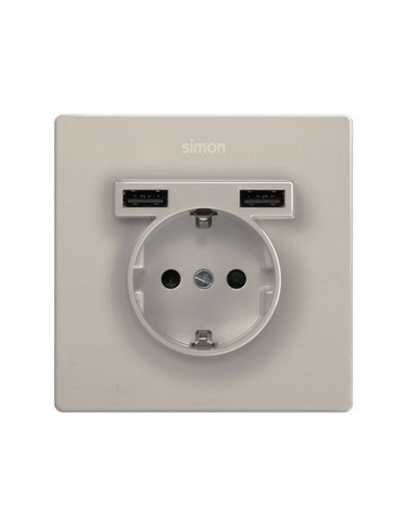 KIT SCHUKO + CARGADOR 2XUSB 2,1A MÃ¡X. 1 ELE. ALUMINIO