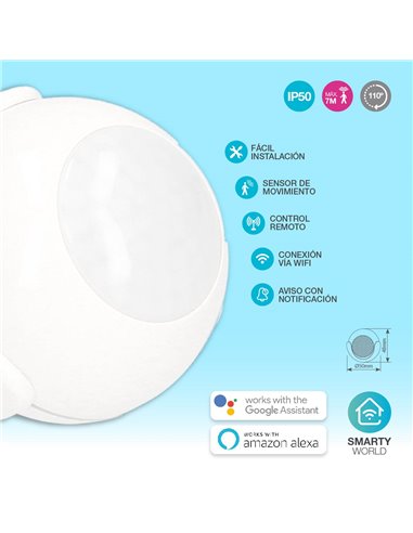 Detector superficie PIR con sensor de movimiento vía wifi