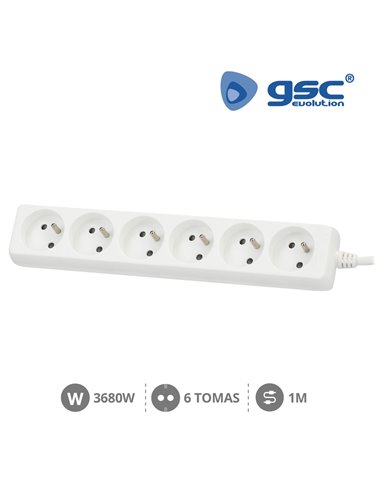 Multiprise 6P (3x1.0mm) 1M Blanche