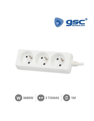 Base múltiple sistema francés 3 enchufes 3x1mm 1 metro blanco