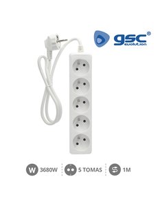 Base múltiple sistema francés 5 enchufes 3x1mm 1 metro blanco