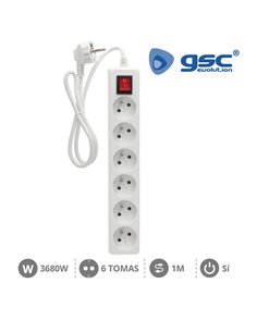 Sistema francês base múltipla 6 tomadas + interruptor 3x1mm 1 metro branco