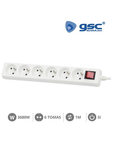 Multiprise 6P + Int (3x1.0mm) 1M Blanche