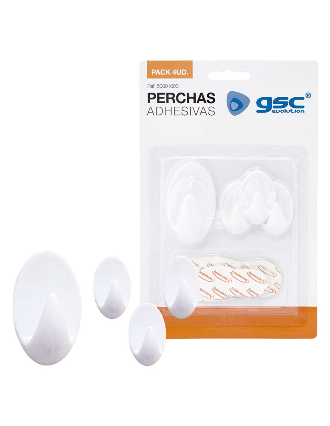 Pack 3 Perchas adhesivas Blancas