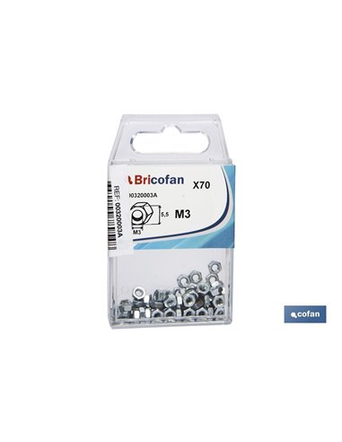 Tuercas hexagonales DIN 934 M3 zinc blíster de 70 uds.
