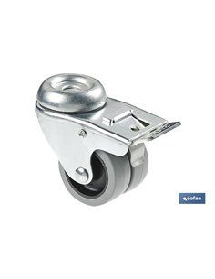 Roda Dupla Passante/Freio em Polipropileno Ø50mm