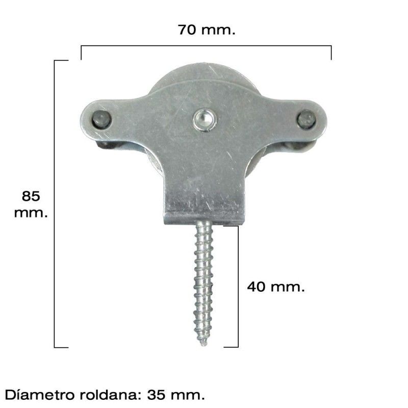 Polea Tendedero Wolfpack Zincado 40 mm. Roldana Metal con Tirafondo