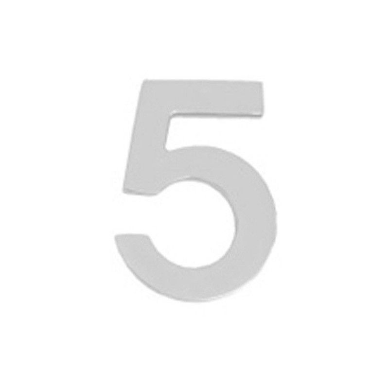 Número metálico "5" Prata Mate 10 cm. com parafusos ocultos (blister de 1 peça)