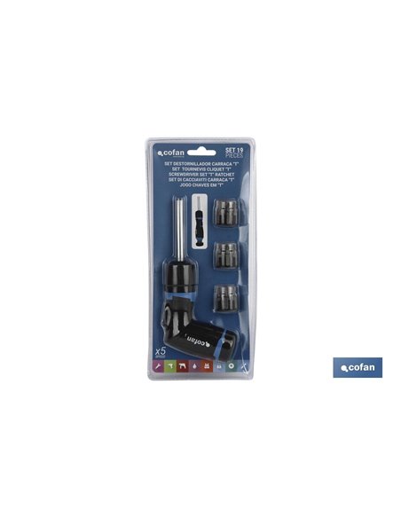 Set Destornillador Carraca T 19 Pcs Converter 5:1 Veloc.