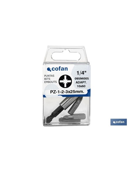 Surtido Puntas 1/4 Pz-1-2-3x25 + Adaptador