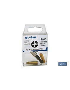 Surtido Puntas 1/4 Tin Pz-1-2-3x25+Adaptador 2