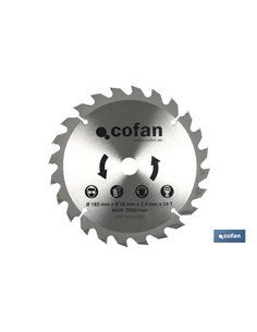 Disco de corte para madeira Ø185mm x 20mm x 2,4mm x 24t