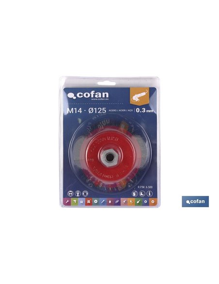 Cepillo Copa Ondulado M14 Ø100 Acero 0.3mm