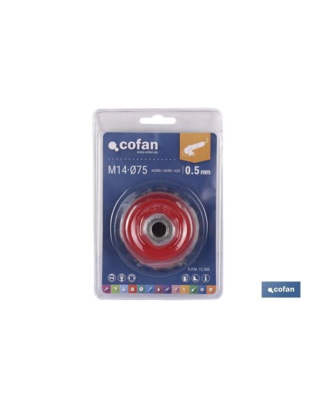 Cepillo Copa Trenzado M14 Ø75 Acero 0.5mm