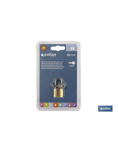 Candado Latón A/Largo Quality Plus 20mm Llaves Iguales