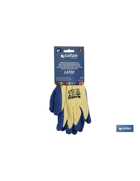 Luva de látex áspera azul tamanho 9