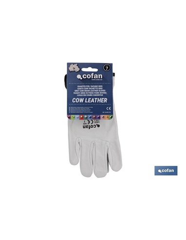 Blíster De Guante De Piel Vacuno Gris Talla 7