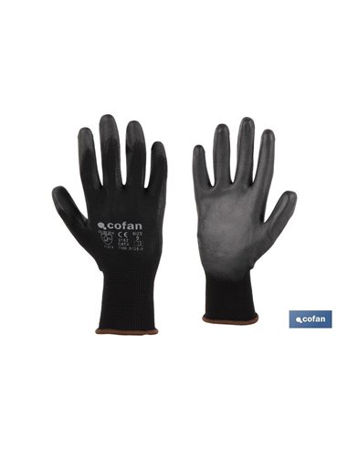 Blíster De Guante De Poliéster 100 % Impregnado De Pu Negro Talla11