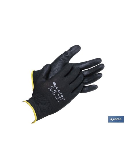 Blíster De Guante De Poliéster 100 % Impregnado De Pu Negro Talla 6