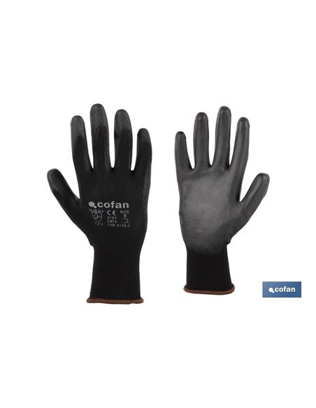 Blíster De Guante De Poliéster 100 % Impregnado De Pu Negro Talla 6